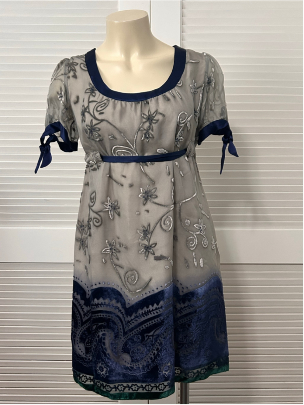 Hale Bob Y2K Vintage Embroidered Sheer Mesh Babydoll Dress Navy M